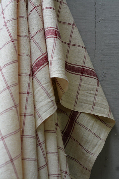 Maroon Checks - Handwoven Cotton Bath Towel - metaphorracha