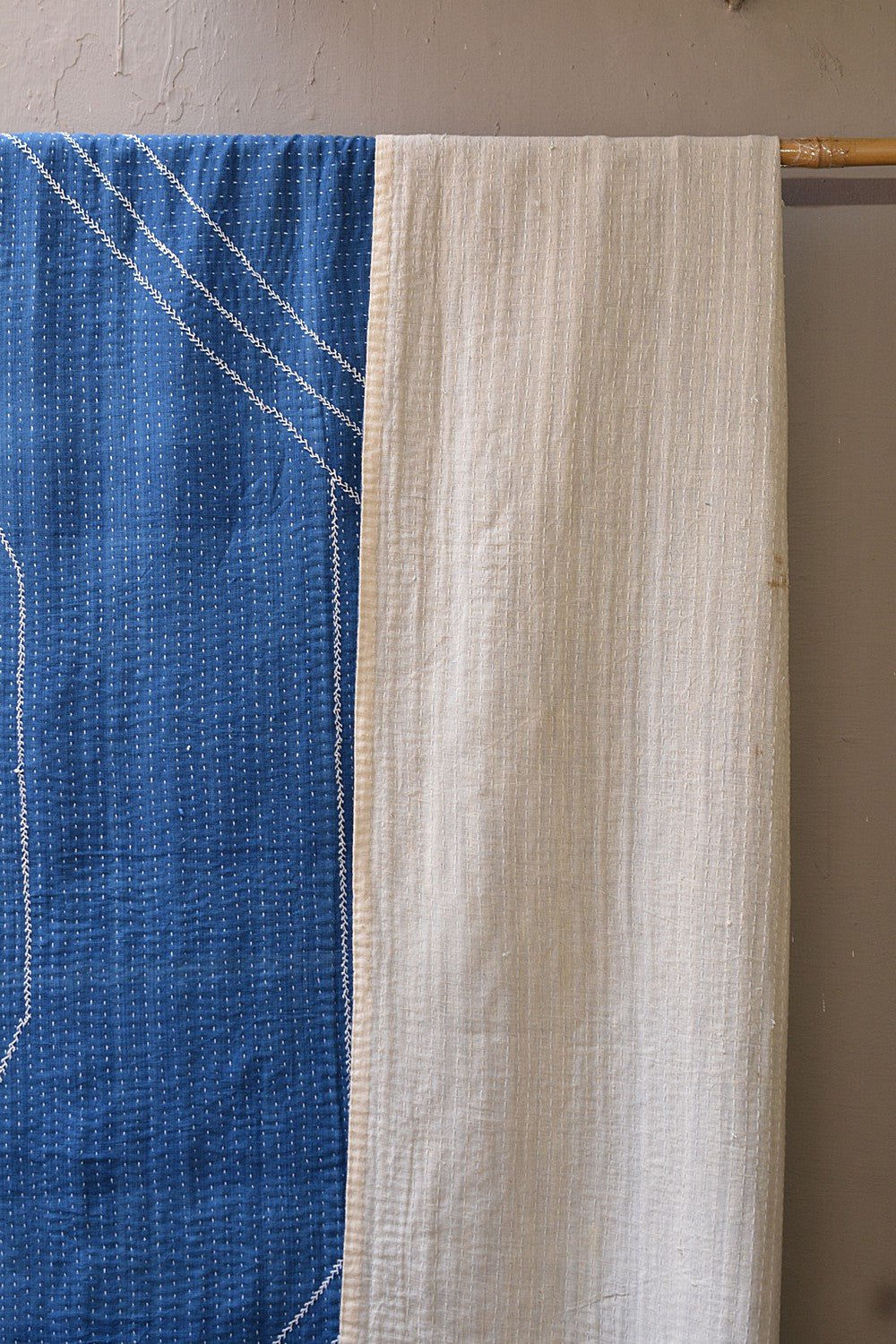 Natural Indigo Quilt with Lambani Embroidery - 62"x 90" - metaphorracha