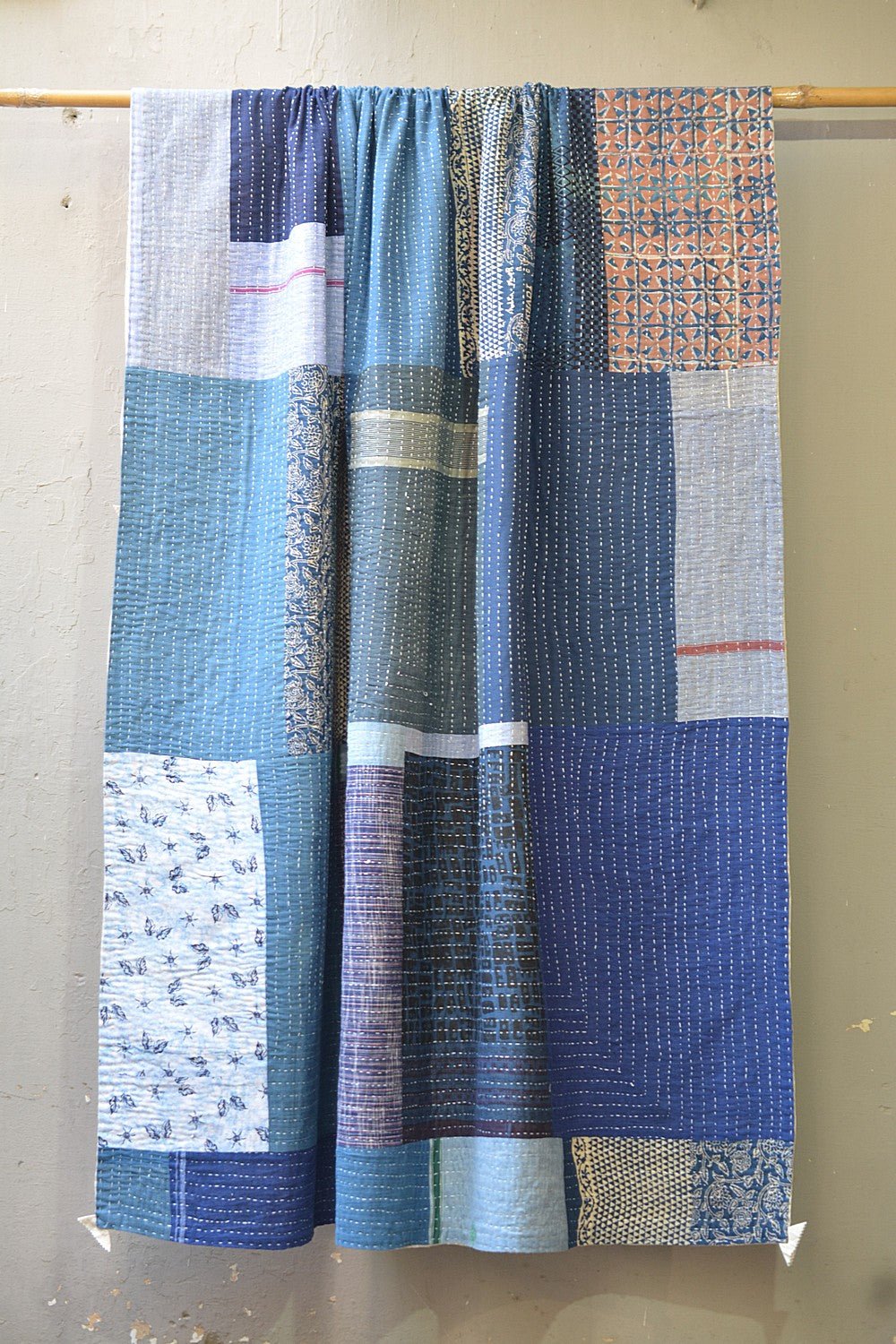 Quilted Khadi Bedspread - Shelter (62” x 90”) - metaphorracha