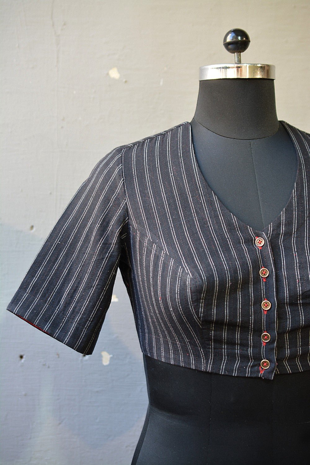 Quilted Khadi Blouse - Black - metaphorracha