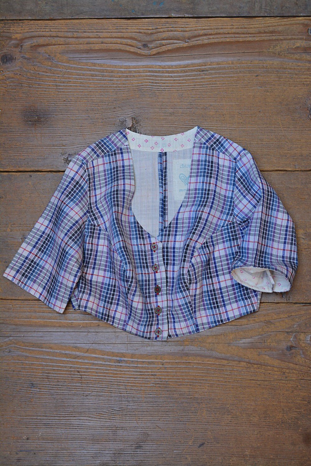 Quilted Khadi Blouse - Multi - Colour Checks - metaphorracha