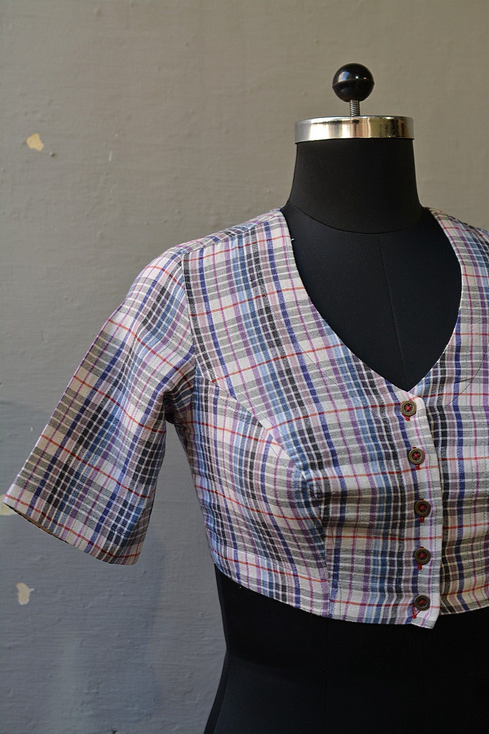 Quilted Khadi Blouse - Multi - Colour Checks - metaphorracha