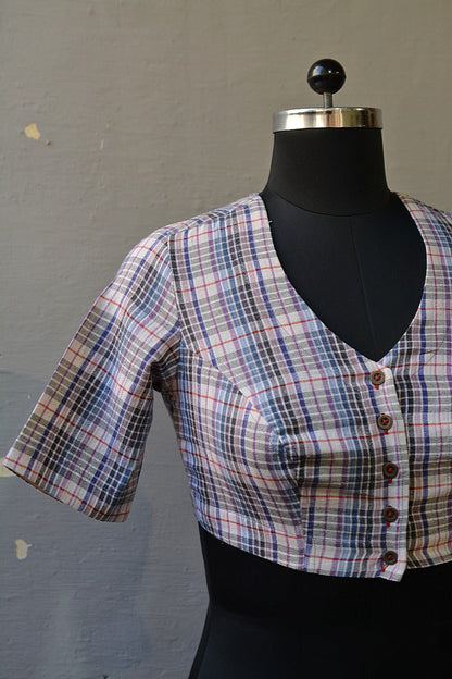 Quilted Khadi Blouse - Multi - Colour Checks - metaphorracha