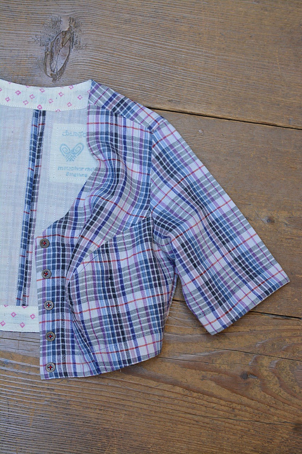 Quilted Khadi Blouse - Multi - Colour Checks - metaphorracha