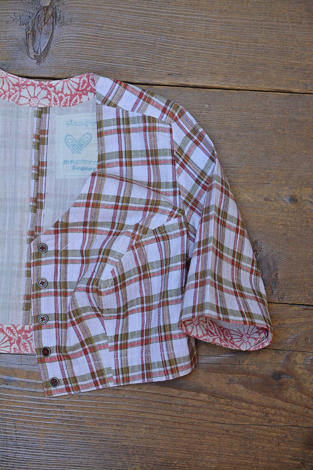 Quilted Khadi Blouse - Red & Green - metaphorracha