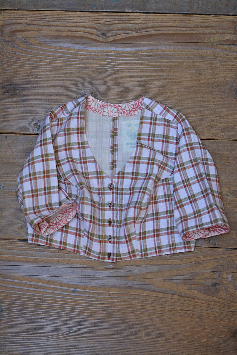 Quilted Khadi Blouse - Red & Green - metaphorracha