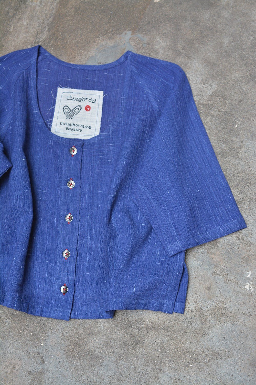 Raglan Sleeves Khadi Blouse - Downpour Blue - metaphorracha