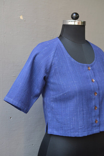 Raglan Sleeves Khadi Blouse - Downpour Blue - metaphorracha