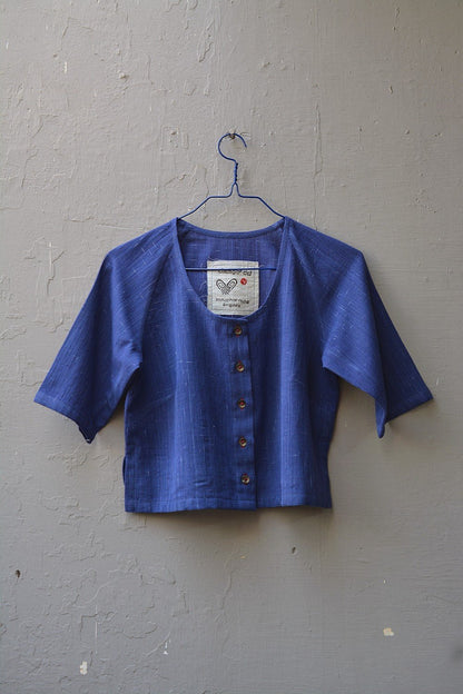 Raglan Sleeves Khadi Blouse - Downpour Blue - metaphorracha