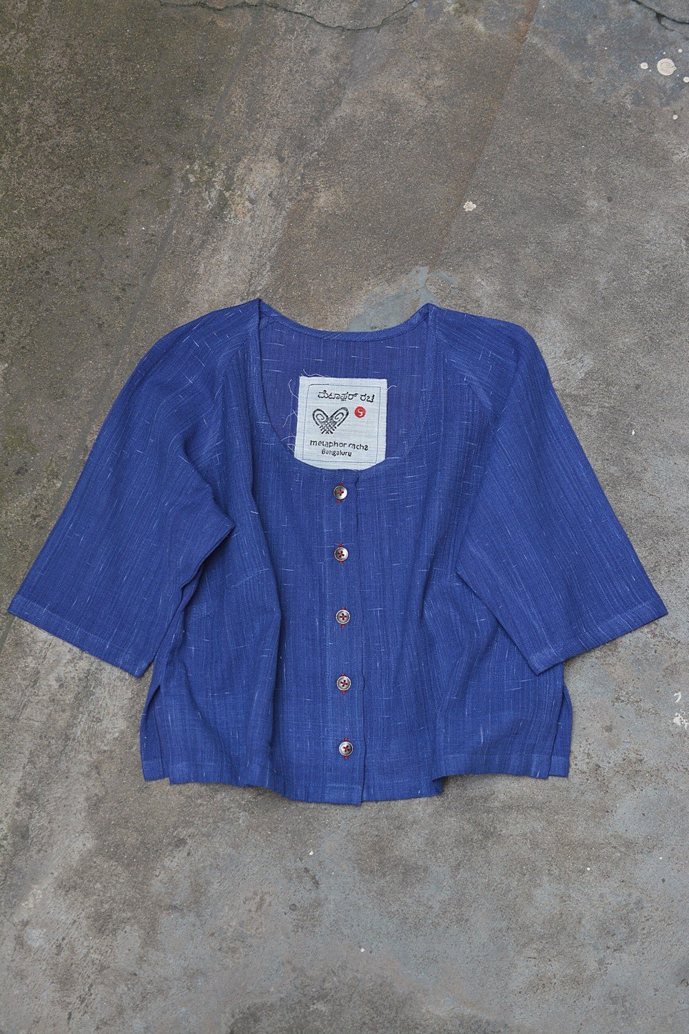 Raglan Sleeves Khadi Blouse - Downpour Blue - metaphorracha