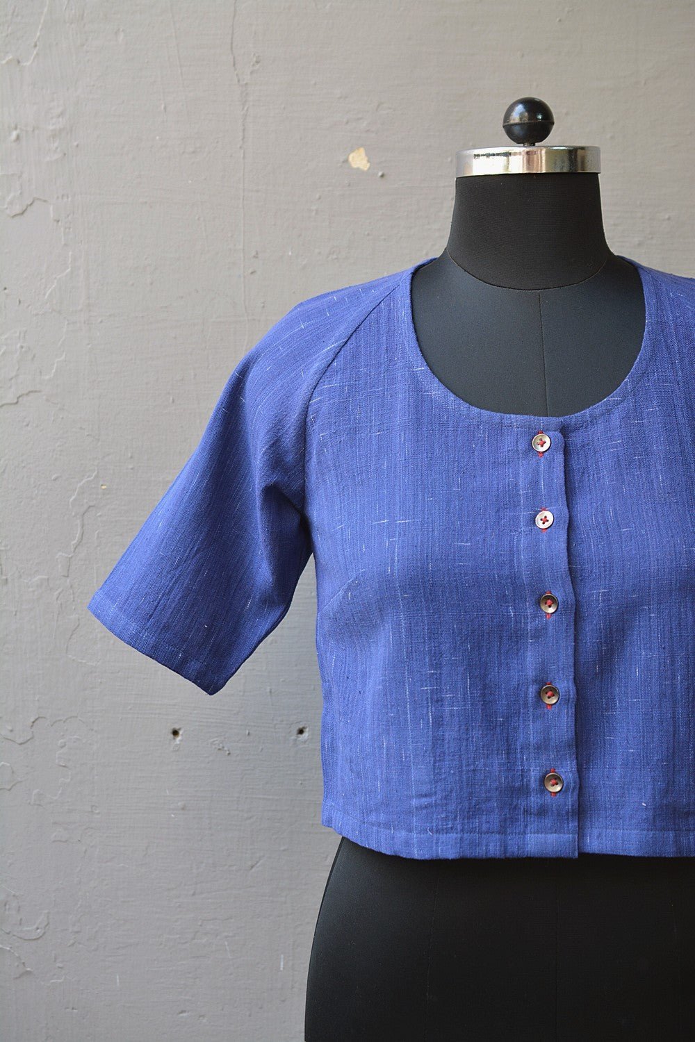 Raglan Sleeves Khadi Blouse - Downpour Blue - metaphorracha