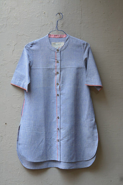 Size S | Blue Chambray Khadi Tunic Shirt - metaphorracha