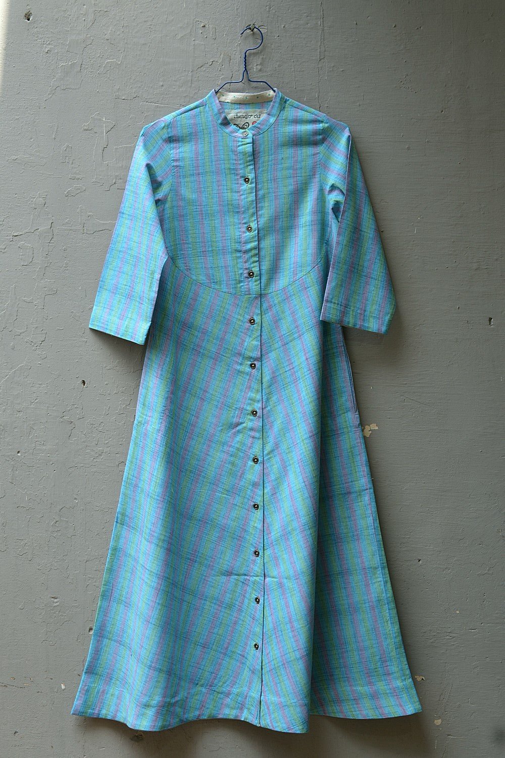 Size S | Blue Stripes Khadi Dress - metaphorracha