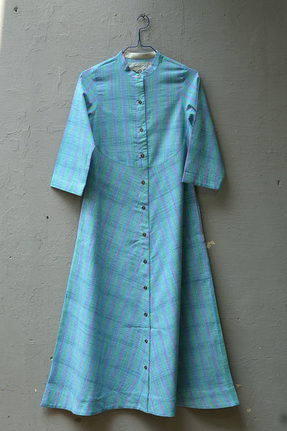Size S | Blue Stripes Khadi Dress - metaphorracha