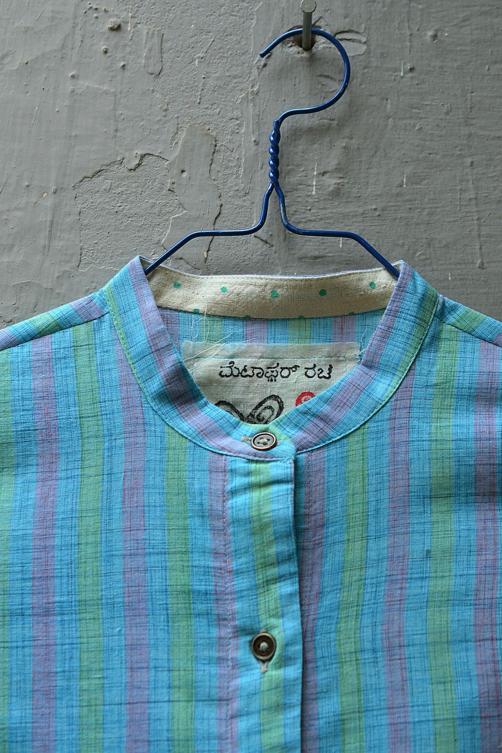Size S | Blue Stripes Khadi Dress - metaphorracha