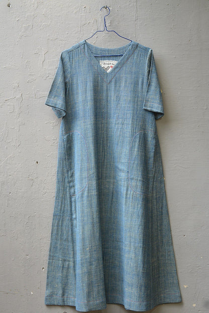 Size S | Green Chambray Khadi Dress - metaphorracha