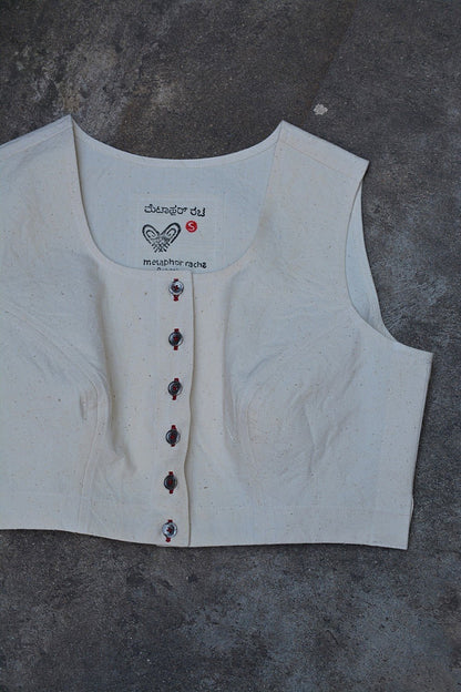 Sleeveless Khadi Blouse - Off - white - metaphorracha