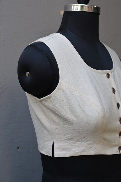 Sleeveless Khadi Blouse - Off - white - metaphorracha