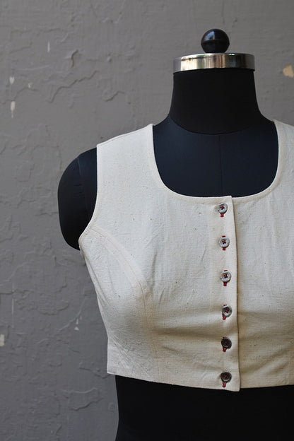 Sleeveless Khadi Blouse - Off - white - metaphorracha