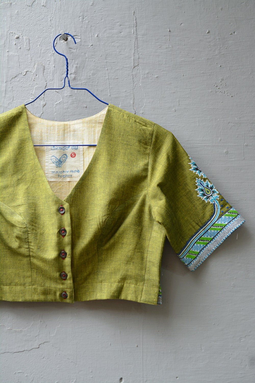 Hand Embroidered Saree Blouse | Spring Moss | Fabric of freedom - metaphorracha