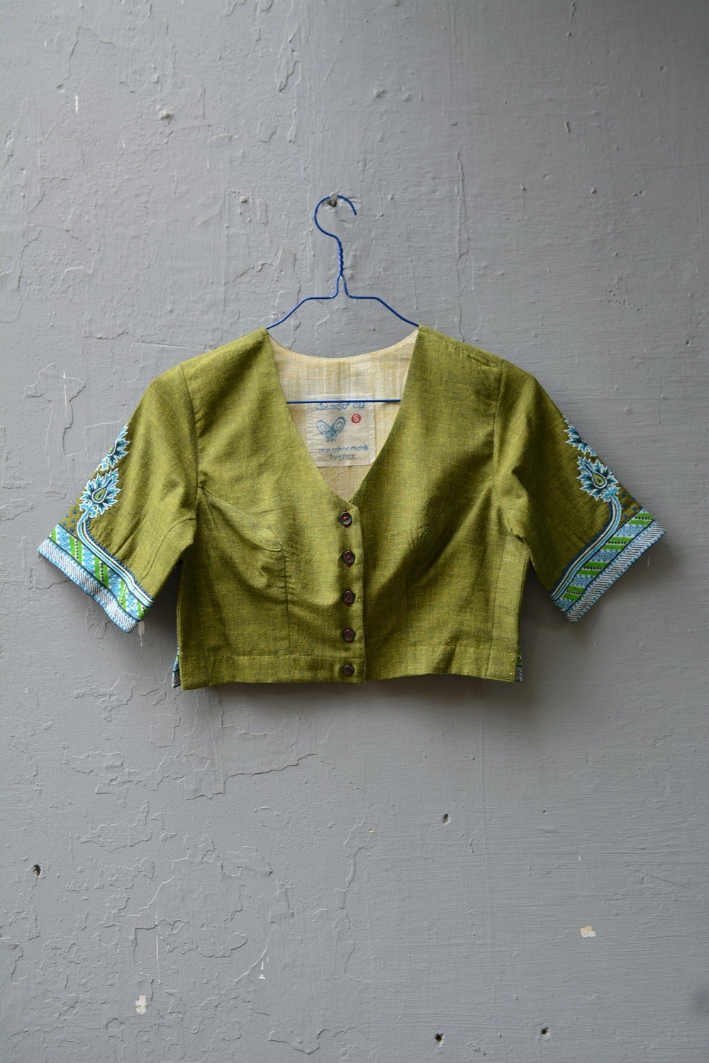 Hand Embroidered Saree Blouse | Spring Moss | Fabric of freedom - metaphorracha
