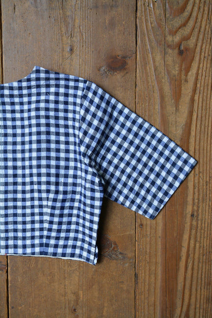 Size S | Blue & kora checks saree blouse | Fabric of freedom - metaphorracha
