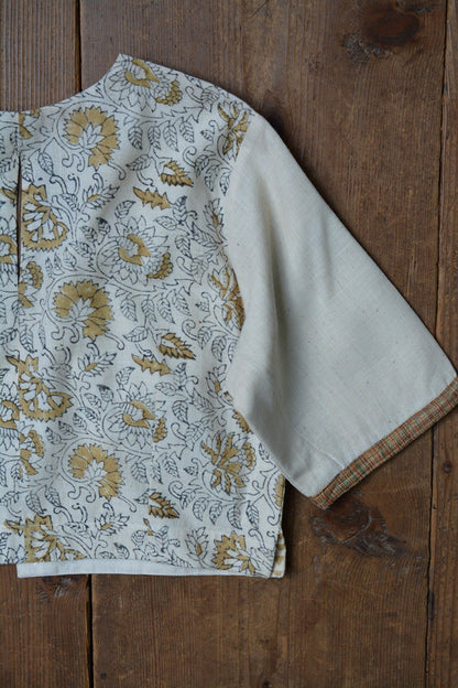 Size S | Printed kora saree blouse | Fabric of freedom - metaphorracha